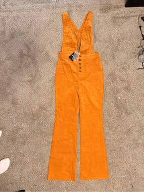Forever 21 Orange Corduroy Button-Front Jumpsuit